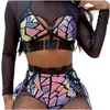 Bar Party Sexy Bühne Tragen Frauen Gogo Tänzerin Kostüm Nachtclub Show Performance Kleidung Lila Laser Spiegel Bikini Rave Outfit