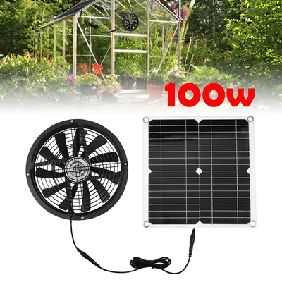 100W Exhaust Fan With Solar Panel Sets Round Ventilation Case Exhaust Fan for Outdoor Chicken Coop Greenhouse Shed Fan
