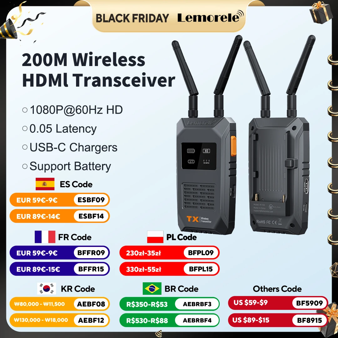 Lemorele Wireless Extender Kit 1080P Wireless HDMI Sender und Empfänger 200M Video Transceiver für Kamera Laptop PC TV Image