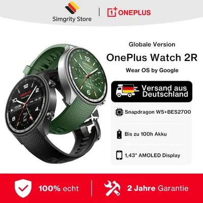 OnePlus Watch 2R Global Version Smart Watch 1,43“ AMOLED Snapdragon W5 Chipsatz Bis zu 100h Akkulaufzeit Google Wear OS 4 NFC