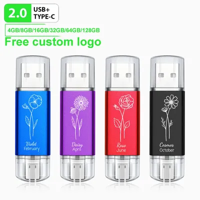 TYPE-C 2-in-1-Speicherstick, 128 GB, kostenloses individuelles Logo, USB-Flash-Laufwerk, 64 GB, bunter Metall-Stick, 32 GB, kreatives Geschenk, U-Disk, 16 GB Image