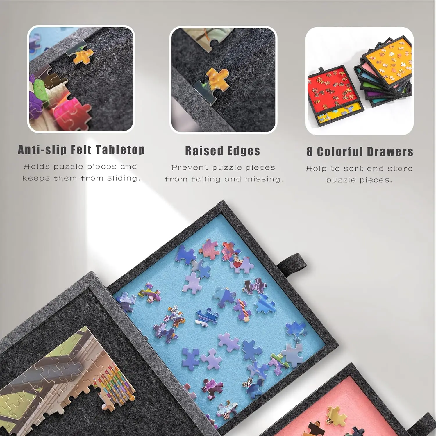 7-teiliges Puzzle-Aufbewahrungstablett aus Filz, 6-in-1-Puzzltisch mit 6 Schubladen, tragbares Puzzlebrett, faltbar, zur Aufbewahrung von Puzzles