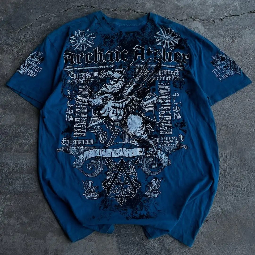 Y2K Neue Affliction T-shirt Straße Vintage Brief Gedruckt Blau Kurzarm Männer Hip Hop Gothic Punk Übergroßen T shirt Baumwolle Tops Image