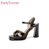 2025 neue Sommer Klassische Schwarz Silber Frauen Plattform Sandalen Karree High Heels Dame Nude Schuhe Plus Große Größe 43 46