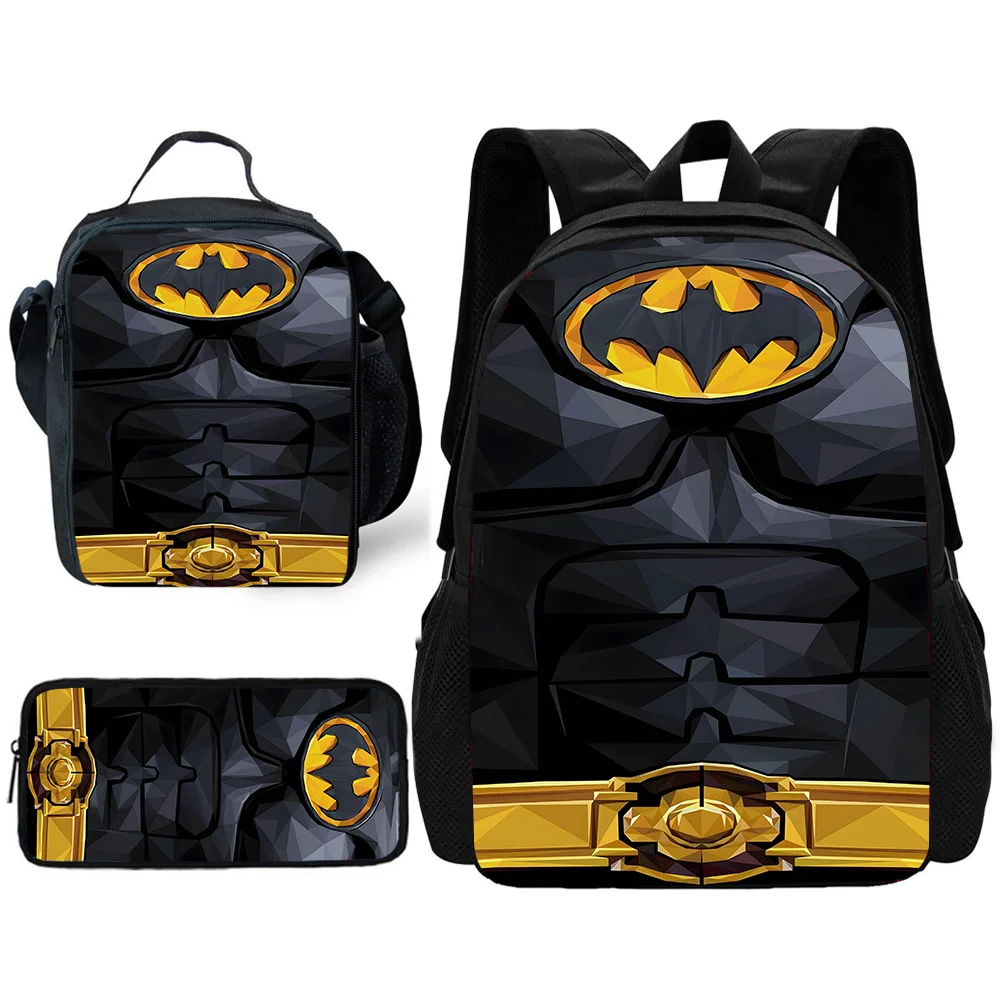 Sac à dos d'école pour enfants, Anime s-super-héros Batmans, avec sacs à déjeuner, sacs à crayons, sacs d'école pour garçons et filles, meilleur cadeau