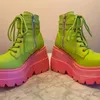 Dicke Unterseite Moderne Stiefeletten Plattform Mischfarbe Gürtelschnalle Runde Kappe Mode Neuheit Elegante Prägnante Sexy Frauen Schuhe Neue