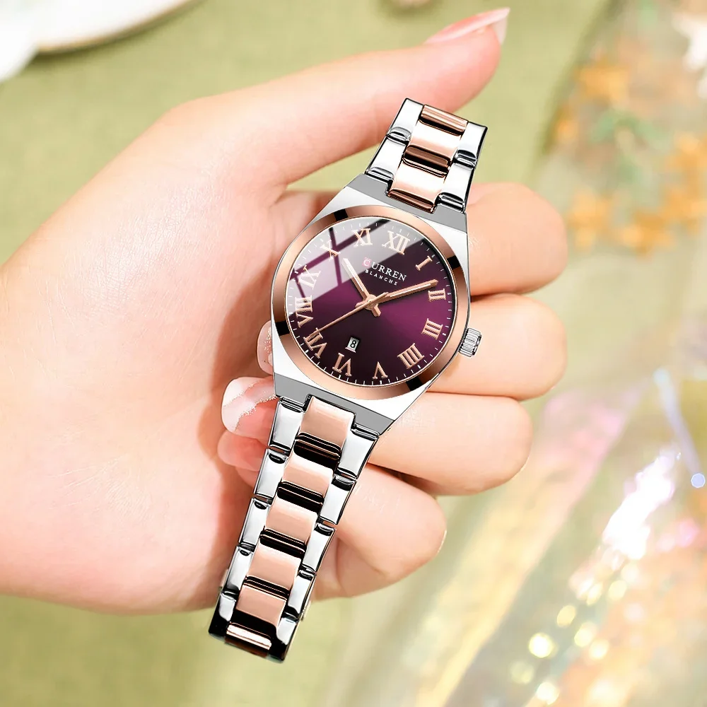 CURREN Uhr Damen, Uhren für Damen, Damenuhren, wasserdichtes modisches Kleid, Edelstahlarmband, analoge Uhren, Datum Image