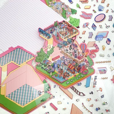 3 Stück Katzen & Hunde Paradies Miniaturszene 3D-Landschaftsbau-Aufkleber DIY-Szene Stapeln und Einfügen von Handkonto-PET-Aufklebern Image