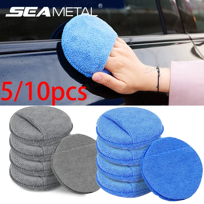SEAMETAL 5/10Pcs Auto Detaillierung Applikator Pads Auto Pflege Wachsen Polnischen Schwämme Weiche Mikrofaser Runde Tasche Schaum Schwämme auto Pflege Image