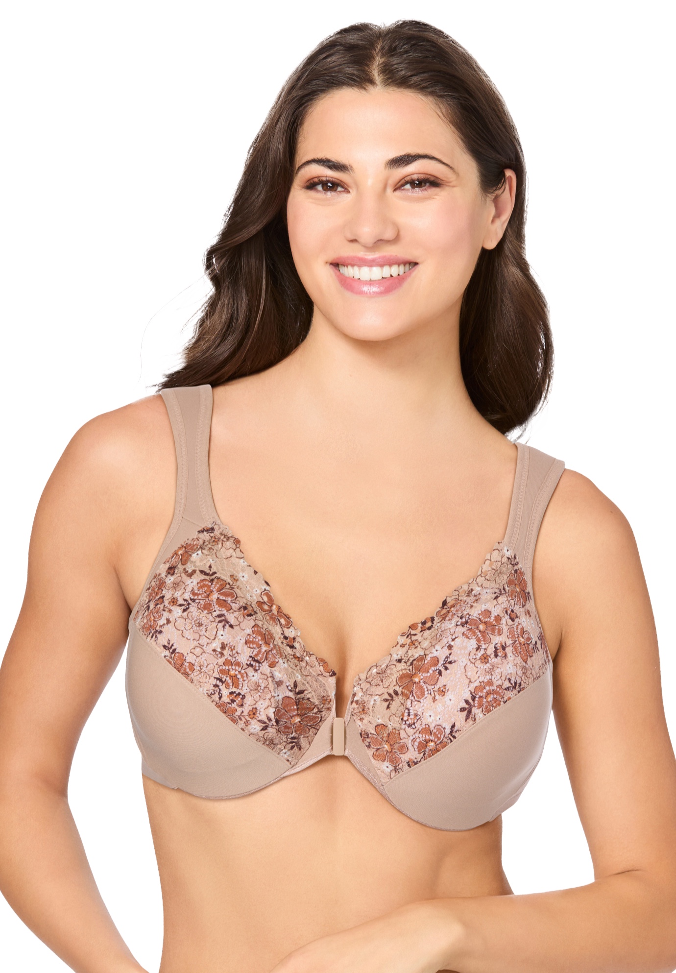 Plus Size Women's WonderwireÂ® Front-Close Underwire Bra 1245 by Glamorise in Cafe Print (Size 40 H)