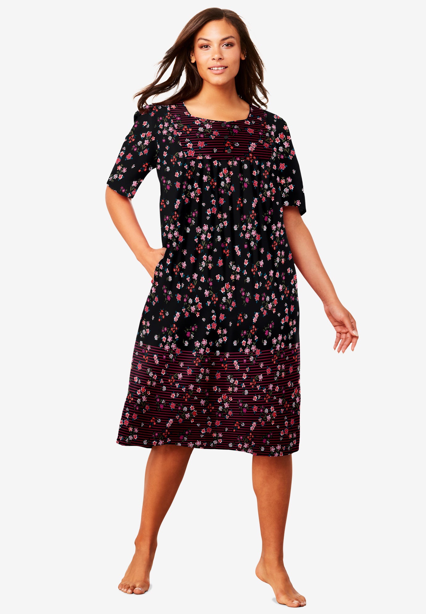 Plus Size Women's Mixed Print Short Lounger by Only Necessities in Black Floral (Size S)