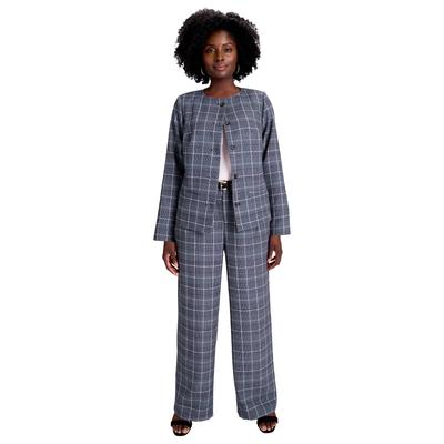 Plus Size Women's Bi-Stretch Lady Jacket by Jessica London in Grey Sky Stripe Plaid (Size 28 W)