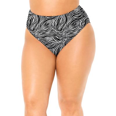 Plus Size Women's Side Shirred High Waist Swim Brief by Swimsuits For All in Island Zebra (Size 18)