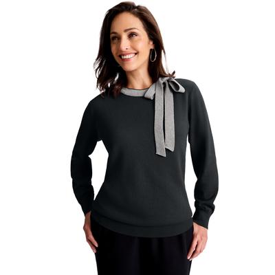 Plus Size Women's Tie-Neck Sweater by Jessica London in Black Silver (Size 18/20)
