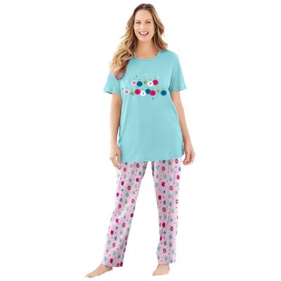 Plus Size Women's Graphic Tee PJ Set by Dreams & Co. in Pale Ocean Ornament (Size 5X) Pajamas