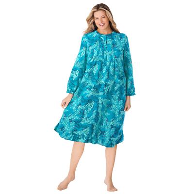 Plus Size Women's Cotton Flannel Print Short Gown by Only Necessities in Dark Turq Holiday Holly (Size 4X) Pajamas