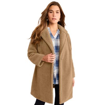 Plus Size Women's Faux Fur Teddy Coat by Roamans in Soft Camel (Size 26/28)