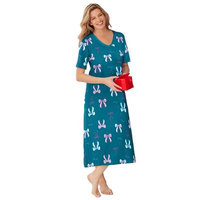 Plus Size Women's Long Print Sleepshirt by Dreams & Co. in Deep Teal Bows (Size 1X/2X) Nightgown