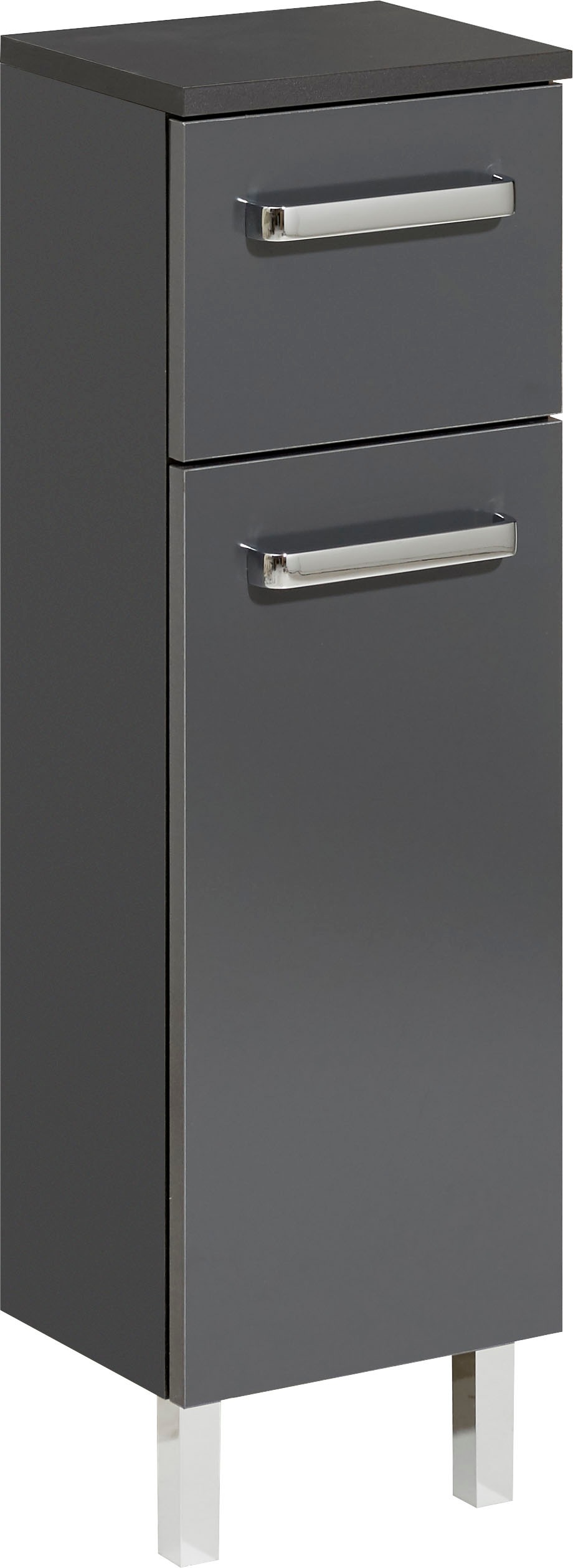 Unterschrank SAPHIR "Quickset Badschrank mit 1 Tür, 1 Schublade, 25 cm breit", grau (anthrazit, anthrazit glanz), B:25cm H:81cm T:20cm, Spanplatte, Schränke, Bad-Unterschrank, Badezimmer-Unterschrank inkl. Türdämpfer, Griffe in Chrom Glanz Image