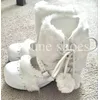 Lady White Mary Janes Hollow Chunky Heel Pelz Punk Stiefel Design Schnürstiefeletten Flauschige Fellknäuel Schuhe Größe 33-46 Stiefel