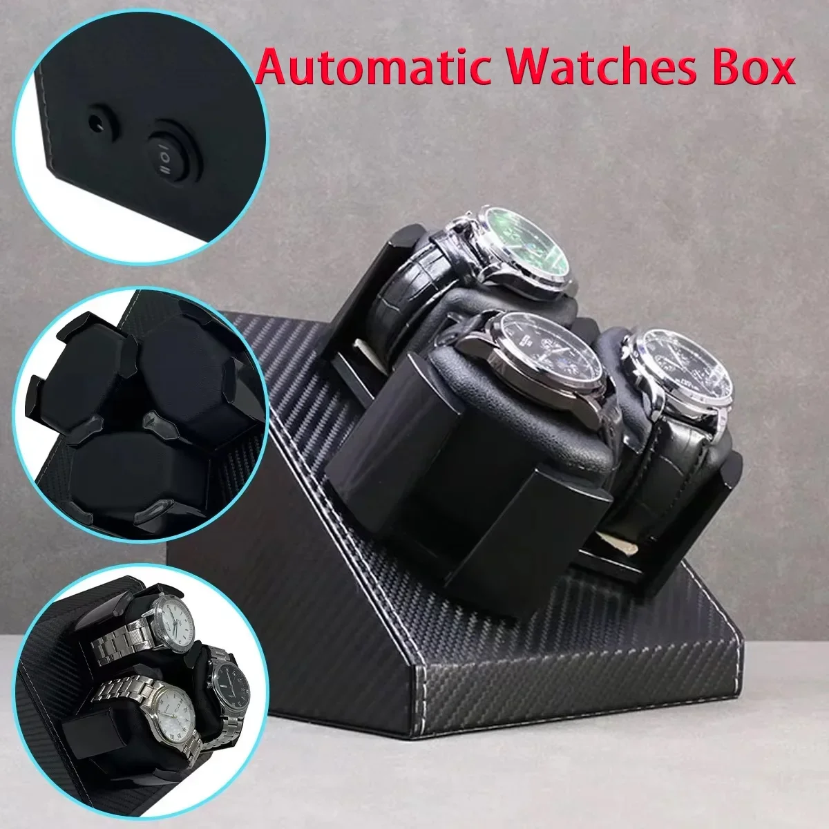 Uhrenbeweger für Automatikuhren, Box 3 Uhren, PU-Leder, rotierende Aufbewahrung, Display, automatisches Aufzug, universelle USB-Stromversorgung, 5 V, 1 A Image