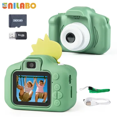 Upgrade Kids Selfie Camera, HD Children Video Camcorder Camera with Cartoon Soft Cover, Ideal Festival Gifts with 32GB SD Card