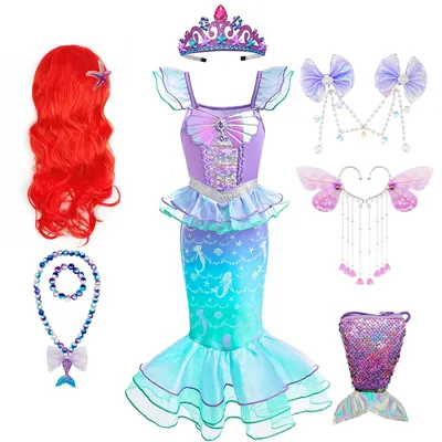 Halloween Kostüm Meerjungfrau Kleid Mädchen Rüschen Shell Fischschwanz Kleider Ariel Fantasy Luxus Prinzessin Kleid Kinder Fancy Fairy Kleid Image
