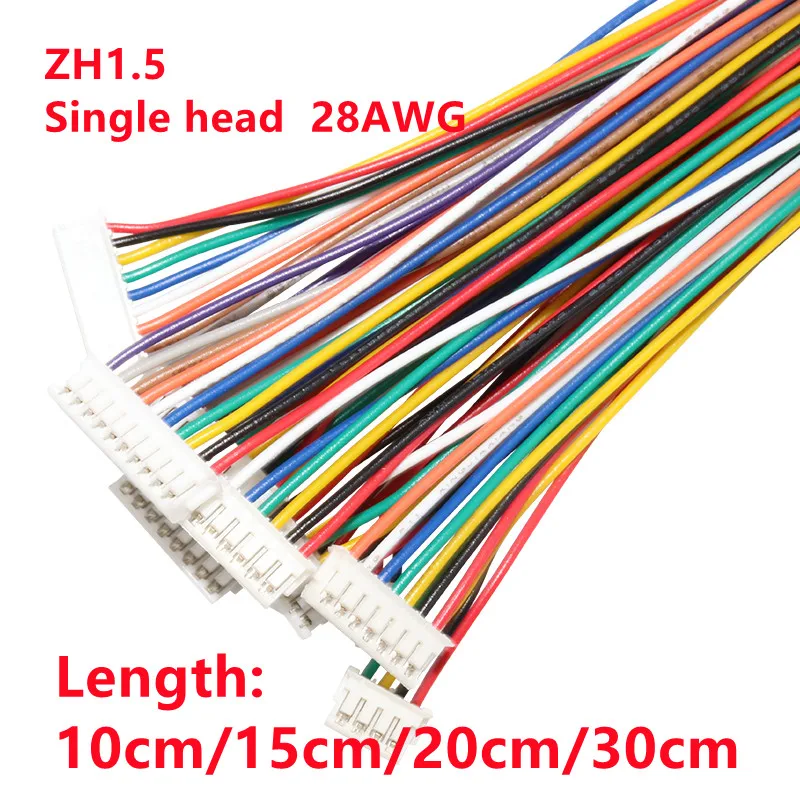 10 Stück ZH 1,5 mm Drahtkabelstecker DIY ZH1,5 JST 2/3/4/5/6/7/8/9/10 Pin elektronische Leitung Single End 28AWG 10 cm/15 cm/20 cm/30 cm Image
