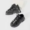 2025 frühling und Herbst Neue frauen Heavy Metal Plattform Low-top Punk Kleine Leder Schuhe Dunkle Motorrad Stiefel 7 cm
