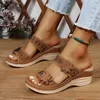 Frauen Hausschuhe Plus Größe frauen Schuhe Retro Römischen Sandalen Frauen Pu Casual Blumen Keil Sandalen Plattform Hausschuhe
