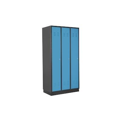 PROREGAL Garderobenschrank Ermine mit 3 Türen | HxBxT 178x89x50cm | Anthrazitgrau/Lichtblau | Spind, Aufbewahrungsspind, Arbeitsschrank Image