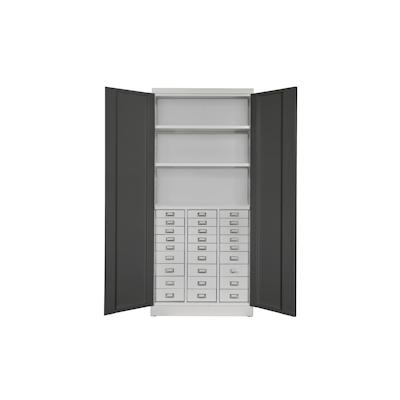 PROREGAL Schubladenschrank Chinchilla mit 27 Schubladen + 3 Ablageboden | HxBxT 179x80x41cm | Lichtgrau/Anthrazitgrau | Spind, Schubladen Image