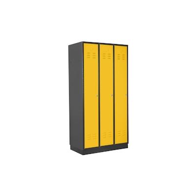 PROREGAL Garderobenschrank Ermine mit 3 Türen | HxBxT 178x89x50cm | Anthrazitgrau/Gelb | Spind, Aufbewahrungsspind, Arbeitsschrank Image