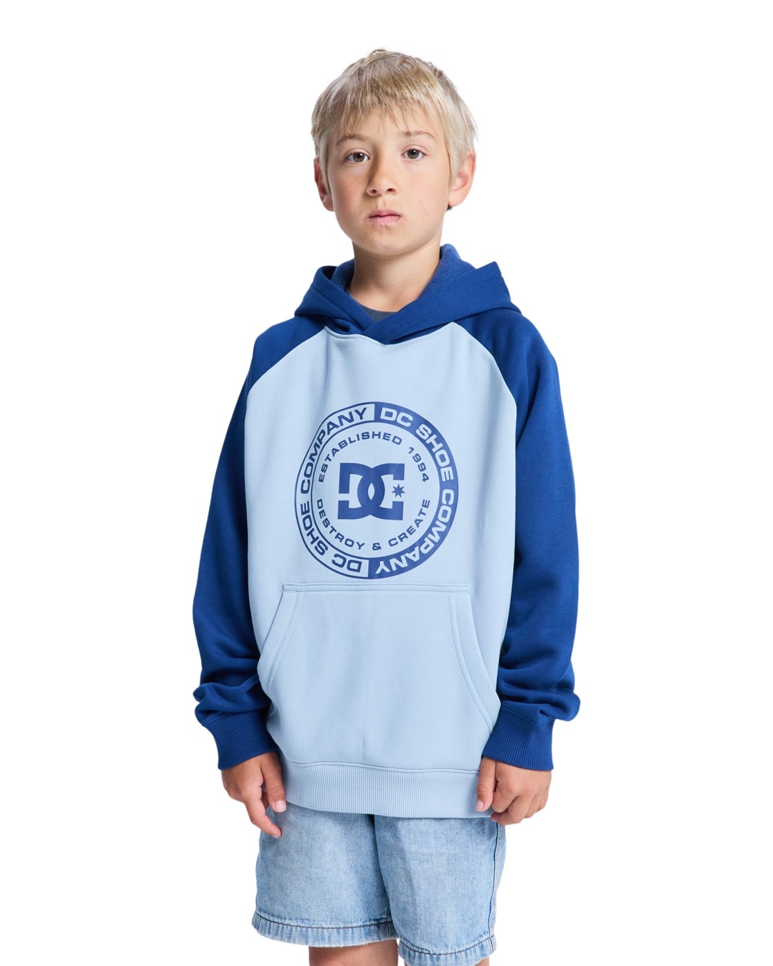 Hoodie DC SHOES "DC Corpo Raglan", Jungen, Gr. 10(140-148cm), blau (blau fog), Obermaterial: 55% Baumwolle, 25% Baumwolle, 20% Polyester;, Sweatshirts Hoodie