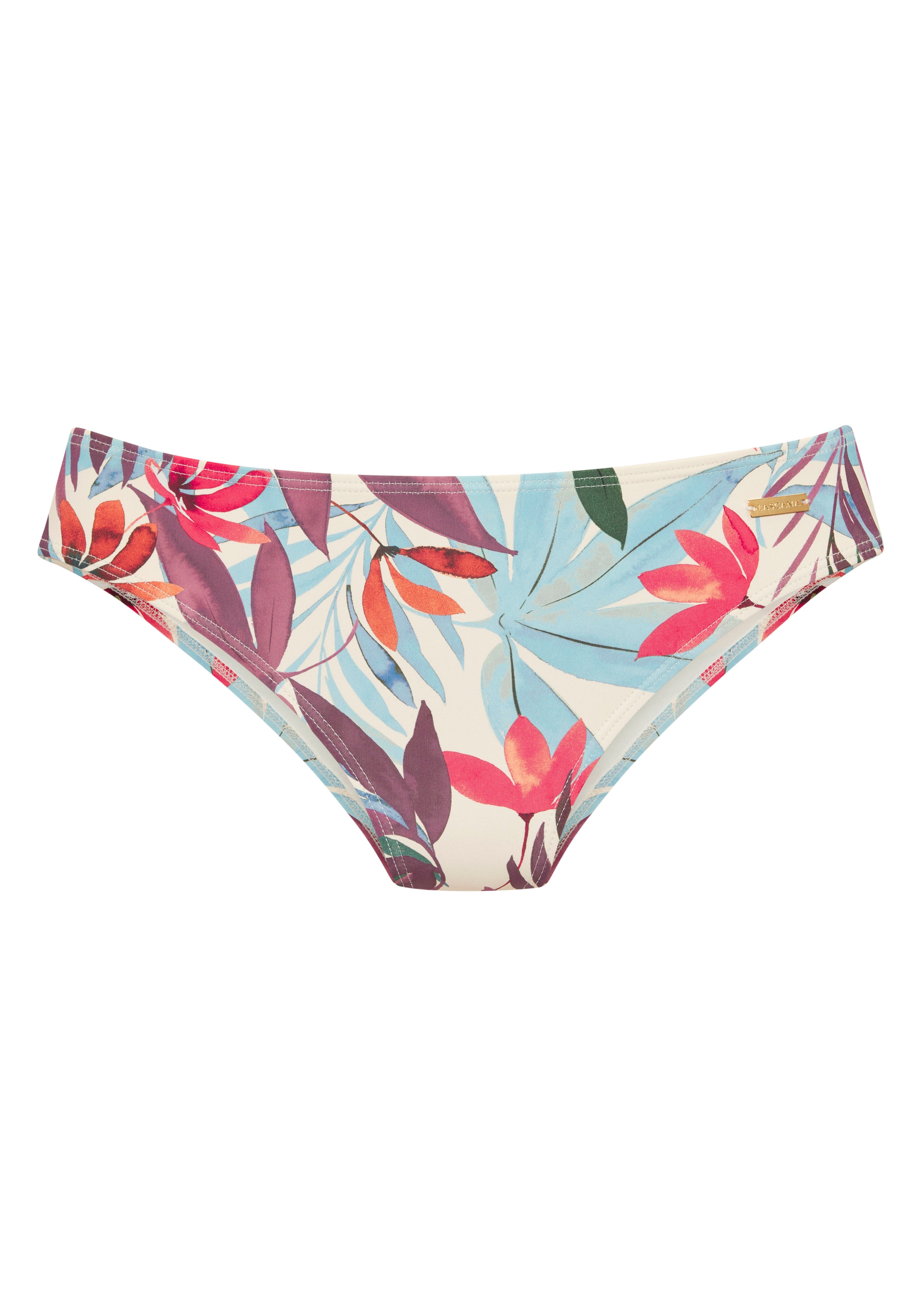 Bikini-Hose LASCANA "Imani", Damen, Gr. 36, N-Gr, creme bedruckt, Recycling-Polyamid, bedruckt, Badehosen, mit sommerlichem Blätterprint Image