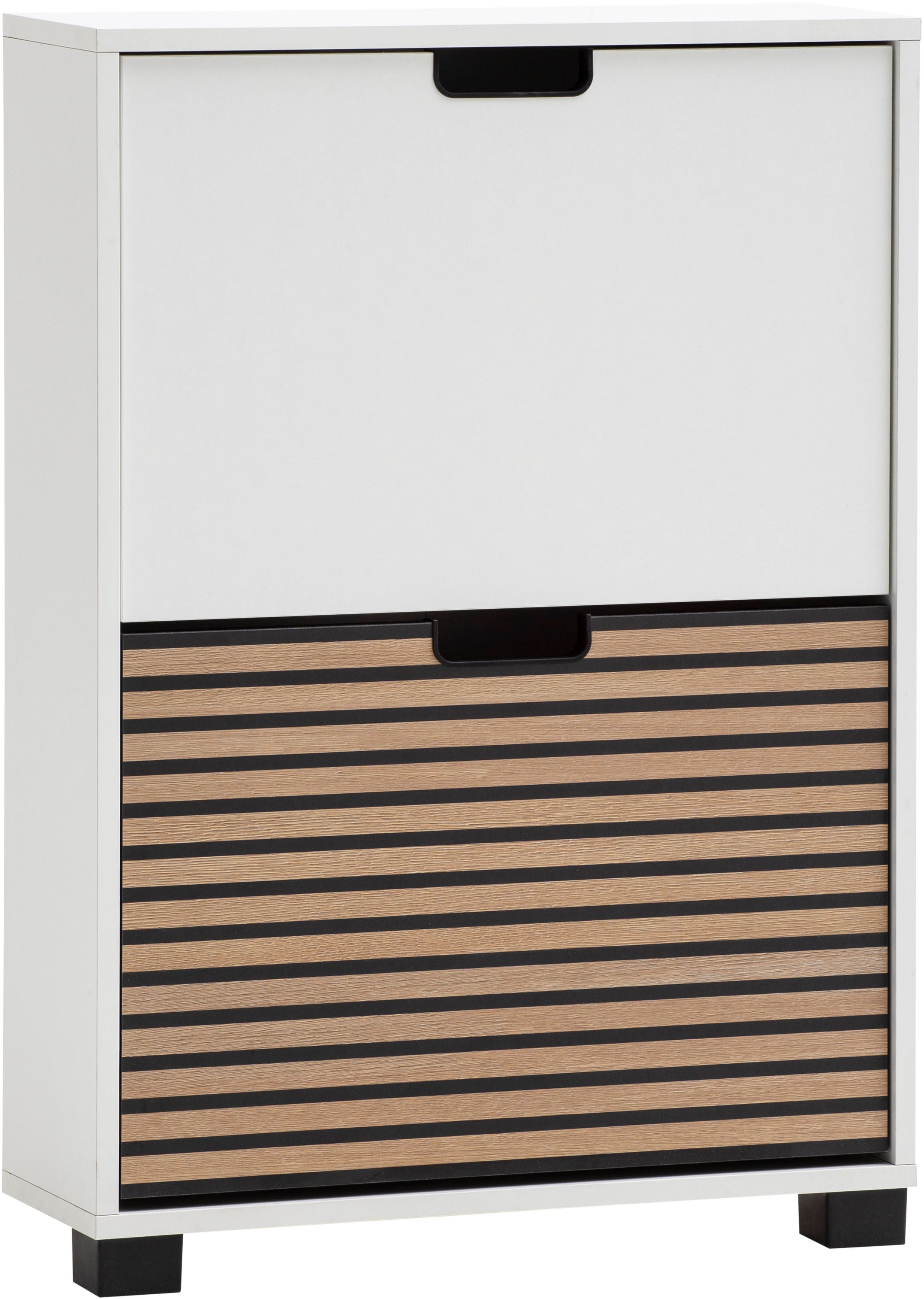 Schuhschrank SCHILDMEYER "Ryker Schuhschrank, Breite 59 cm", weiß, B:59,8cm H:85,2cm T:19,55cm, FSC-zertifizierter Holzwerkstoff, Schränke, Schuhschrank, eine Klappe in Akustikplatten-Optik, Platz für 6 Paar Schuhe