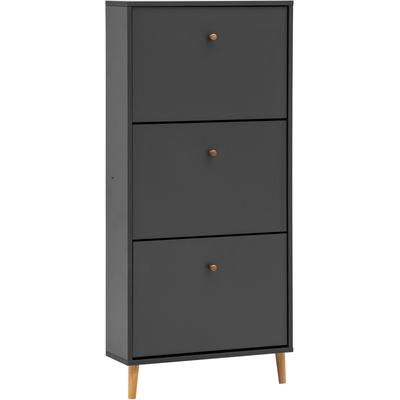Schuhschrank SCHILDMEYER "Bjarne, Breite 59 cm", schwarz (anthrazit matt), B:59,8cm H:131,0cm T:19,5cm, FSC-zertifizierter Holzwerkstoff, Schränke, Griffe und Möbelfüße aus Massivholz Image