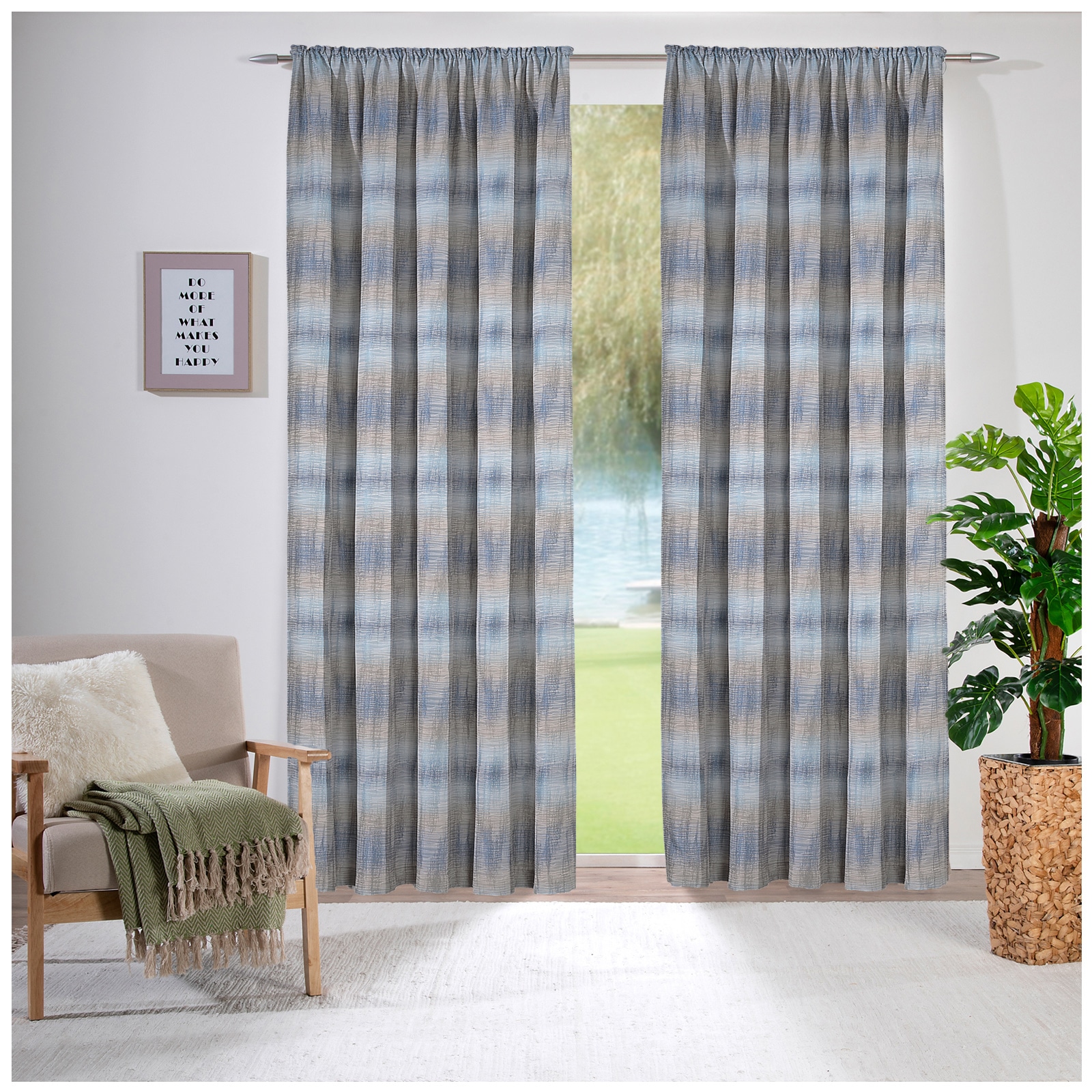 Vorhang WECKBRODT "Kilian", blau (blau, grau), B:140cm H:225cm, Polyester, Gardinen, Gardine, Store, Dekoschal, blickdicht