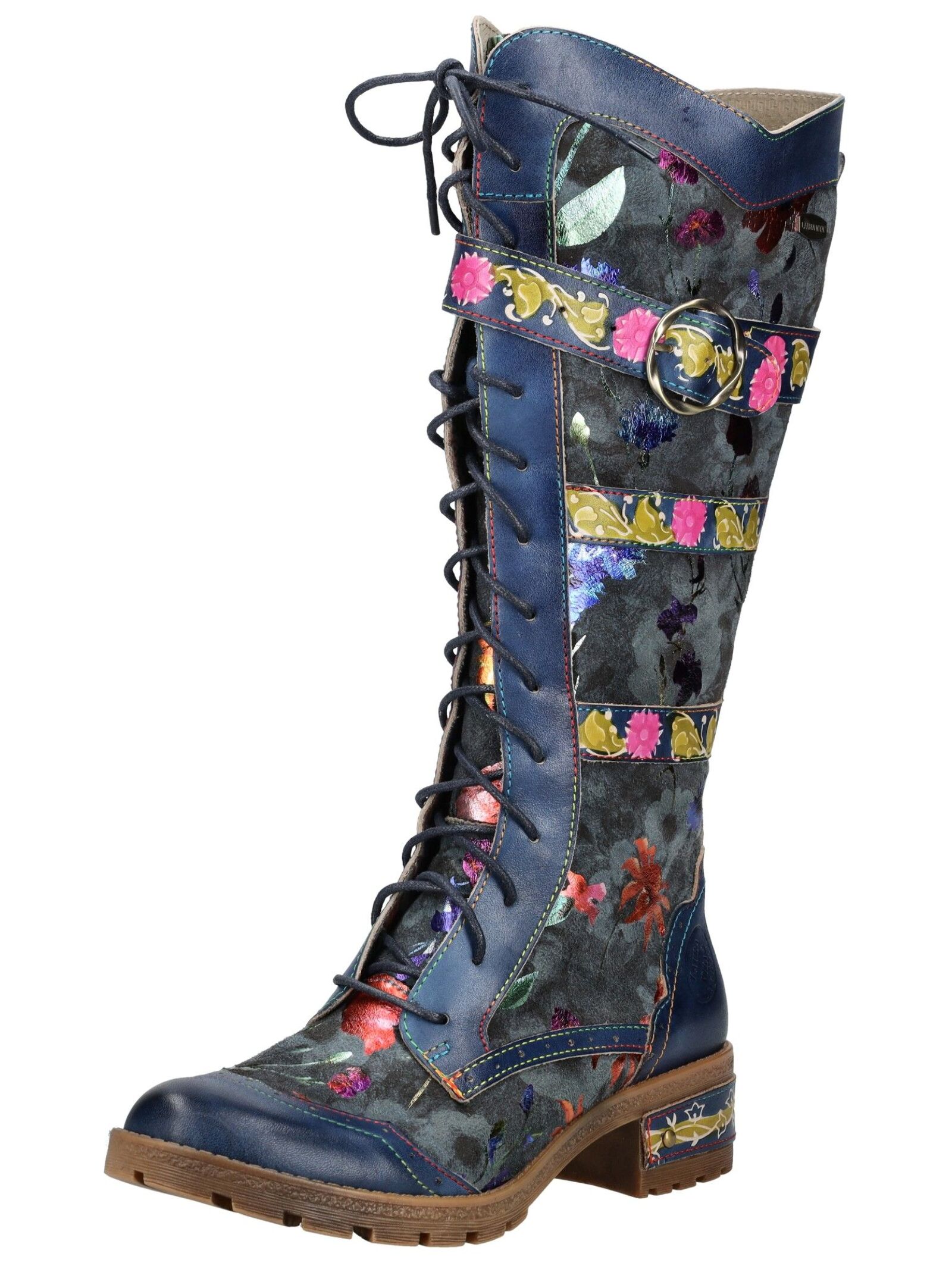 Schnürstiefel LAURA VITA "LAURA VITA Stiefel Leder/Textil", Damen, Gr. 39, blau, Leder, Textil, Casual, Schuhe