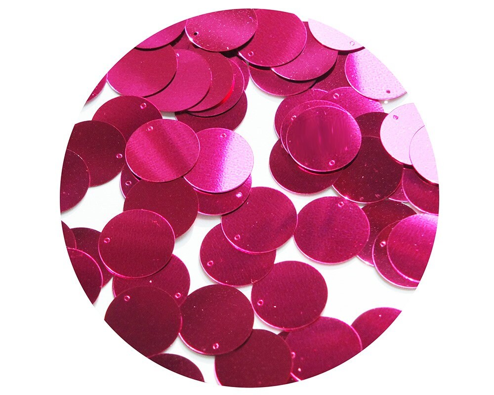 Paillettes plates rondes, trou supérieur de 15 mm Rose fuschia métallisé. Paillettes couture. Fabriqué aux États-Unis
