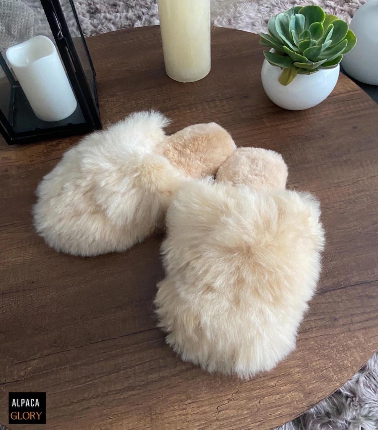 Pantoufles en fourrure d'alpaga - Pantoufles en alpaga du Pérou - Pantoufles unisexes - Pantoufles en fourrure - Pantoufles d'hiver - Cadeau pour tout