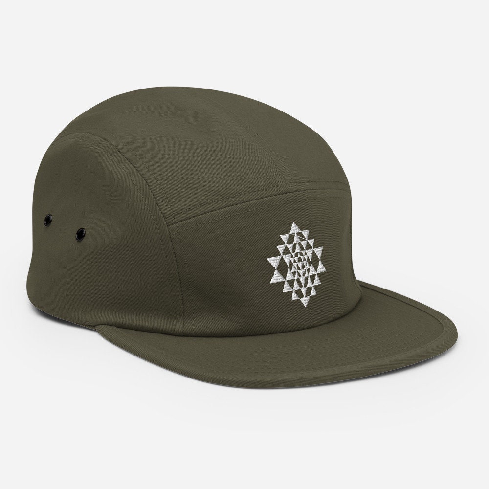 Sri Yantra Five Panel Cap, Chapeau de géométrie sacrée, Chapeau de yoga, Chapeau de méditation, Chapeau de pleine conscience, Chapeau psychédélique, C