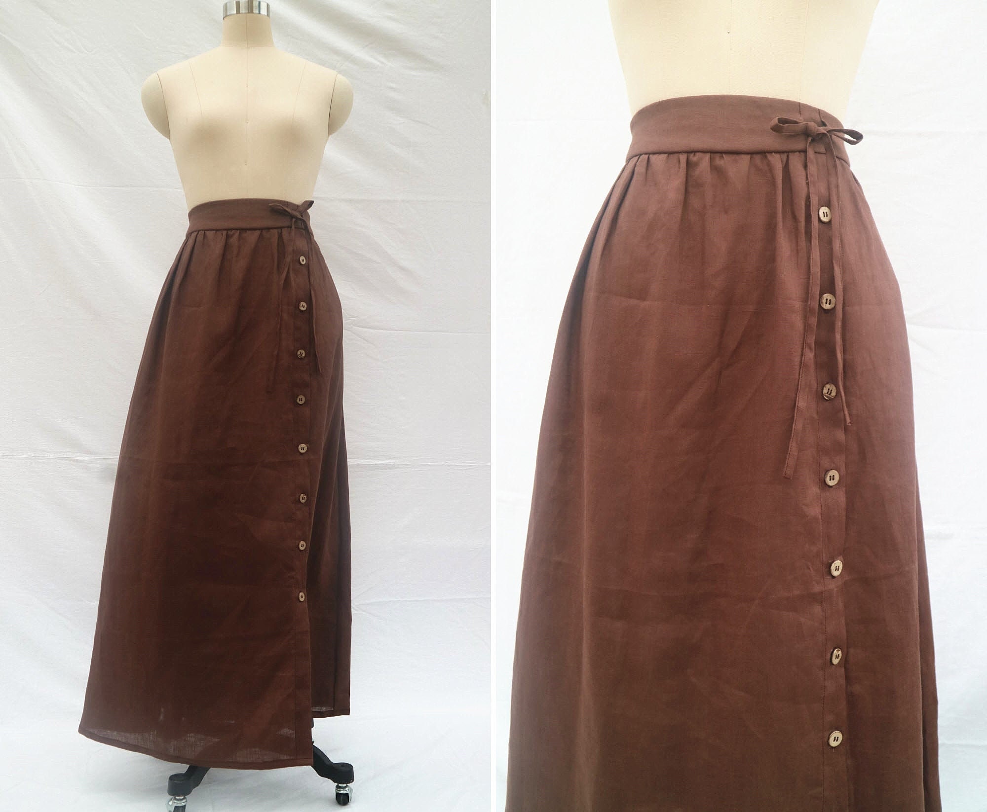 37 couleur brun long Jupe en lin jupe Maxi jupe décontractée Plus de taille Jupe personnalisée jupe printemps/été jupes plissées pour femmes