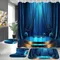 [Ensemble de salle de bain créative] Ensemble de salle de bain bleu moderne et créatif 1/4 pièces | Rideau de douche en polyester isolant, salle de bain antidérapante