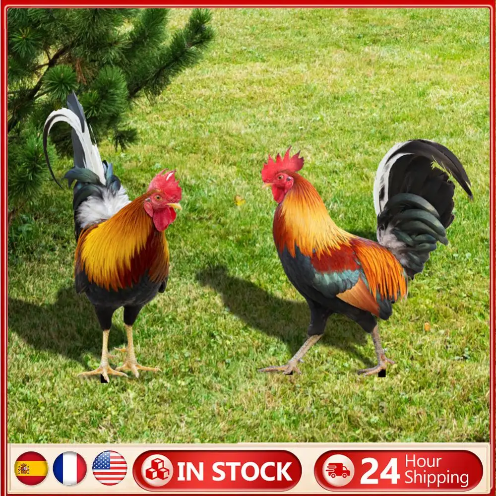 Sculpture de clôture de poulet, 2 pièces, décorations de jardin, coq ornemental, Statue de jardin pour décoration de jardin, Patio, arrière-cour