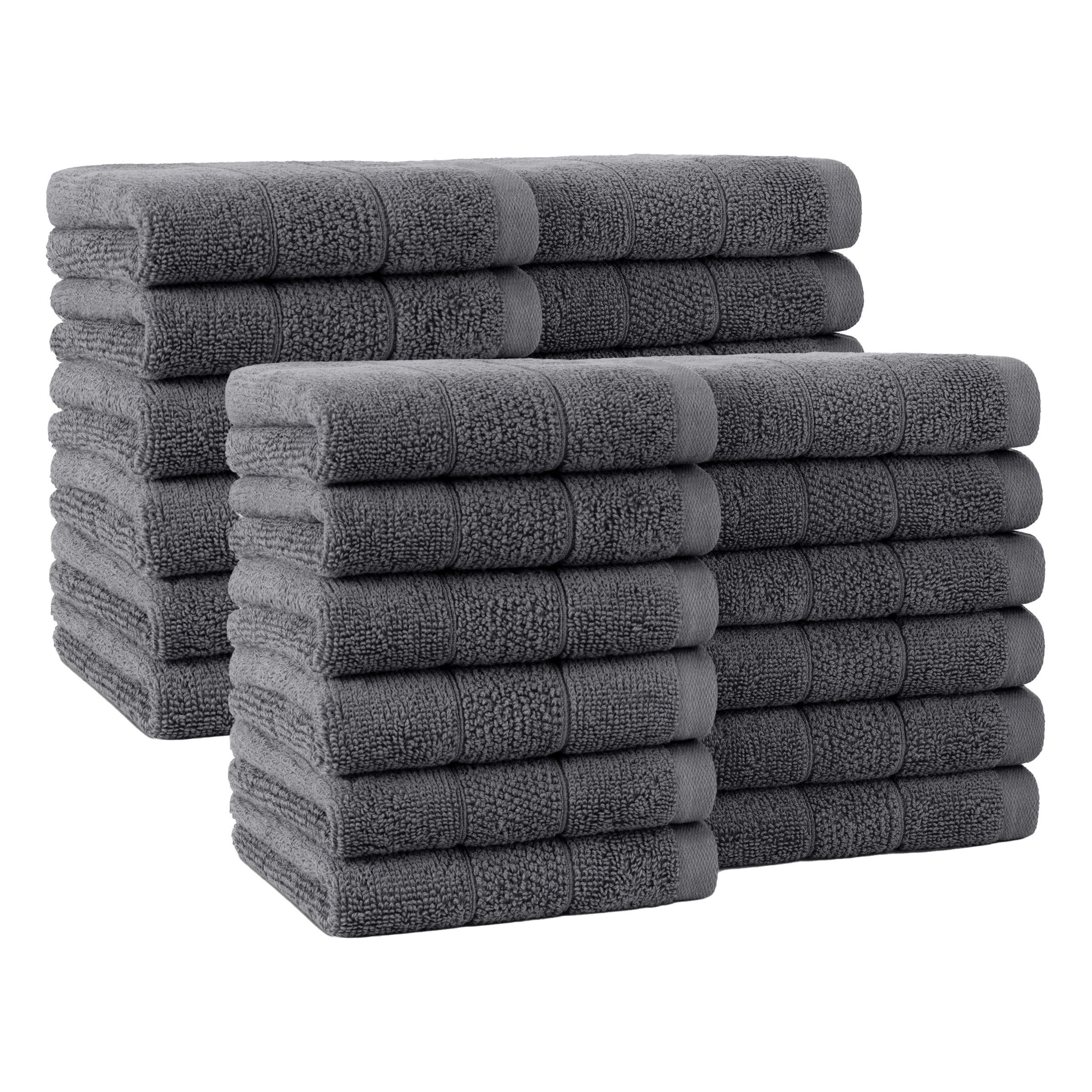 Arkwright Home Family Essentials Washcloths (Pack of 24), 12x12, Cotton, Dark Grey (P-FEWC-24PK-DG)