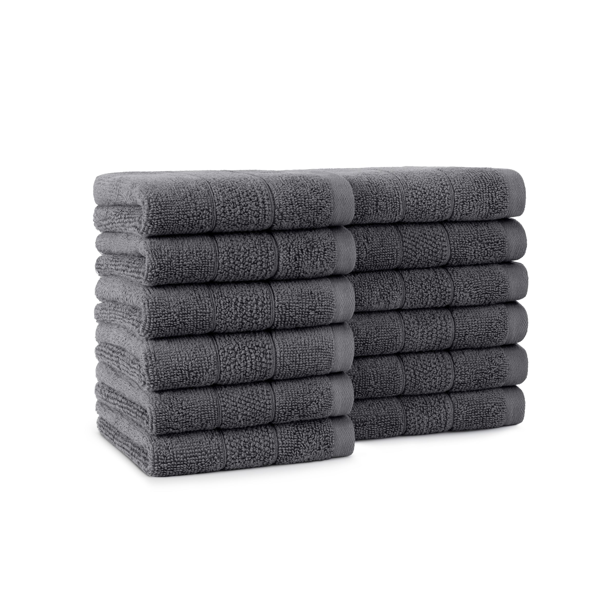 Arkwright Home Family Essentials Washcloths (Pack of 12), 12x12, Cotton, Dark Grey (P-FEWC-12PK-DG)
