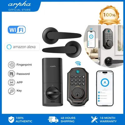 Arpha Smart Türschloss ‎ D280W Set WiFi Smart Lock Fingerabdruckschloss und 100 Benutzercodes Elektronisches Schloss Lange Akkulaufzeit für Zuhause