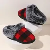Plaid Flauschige Hausschuhe Frauen Haus Wohnungen Winter Designer Schuhe Damen Hause Casual Plüsch Warme Plattform Elegante Schuhe Große Größe