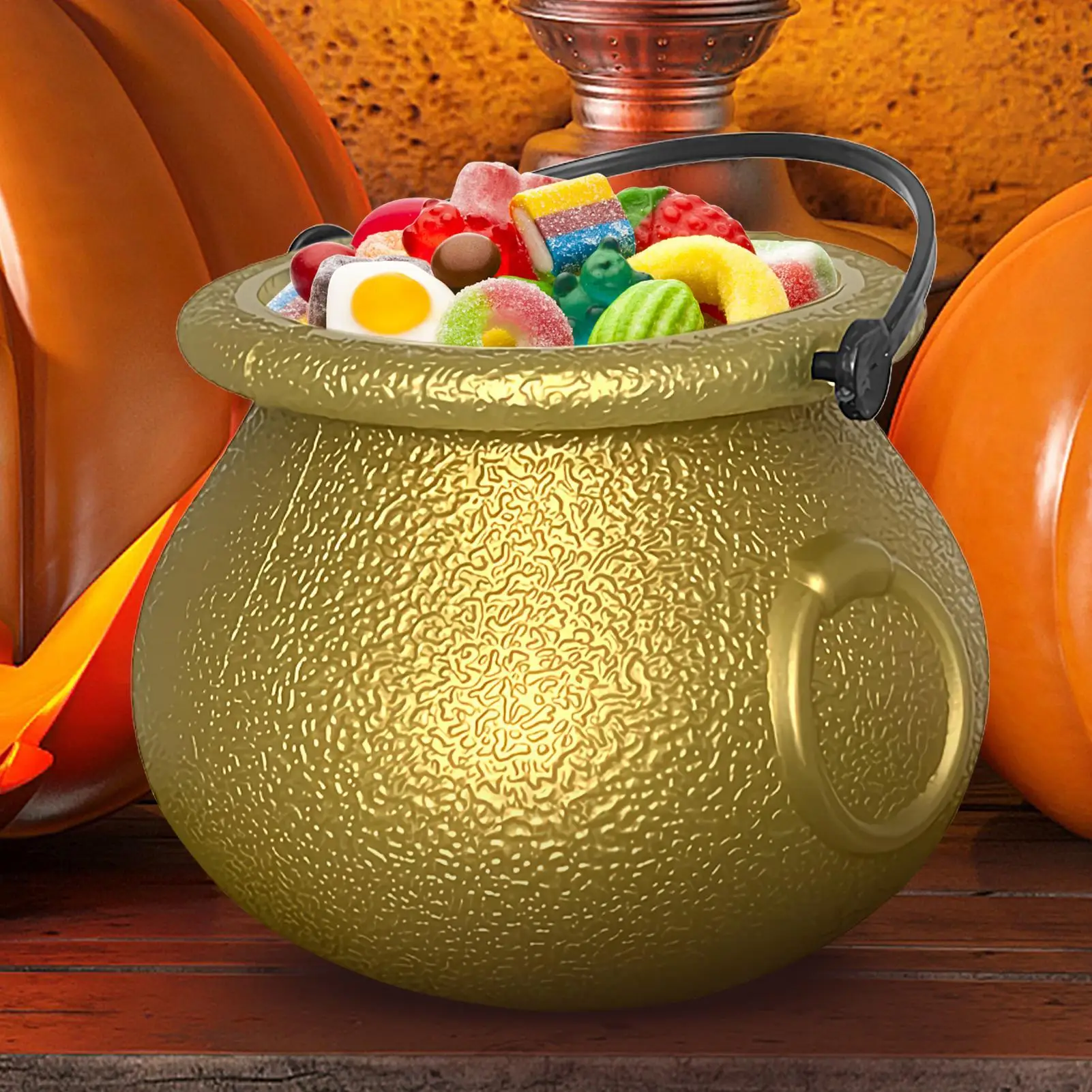 Halloween-Hexenkessel mit Deckel, schwarzer Hexentopf, Zauberer, Süßigkeiten-Kessel, Eimer, Süßigkeiten-Kunststoffhalter, Partyzubehör Image